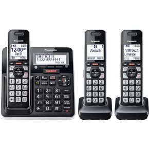 Panasonic Cordless Phone with Advanced Call Block, Link2Cell Bluetooth, One-Ring Scam Alert, and 2-Way Recording with Answering Machine, 5 Handsets - KX-TGF975B (Black with Silver Trim)
