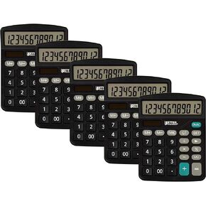Better Office Products Large Desktop Calculators, 5 Pack, 12-Digit LCD Display, Angled Display Panel, Standard Function, Black, Dual Power with Included AA Battery Power, 5 Pack