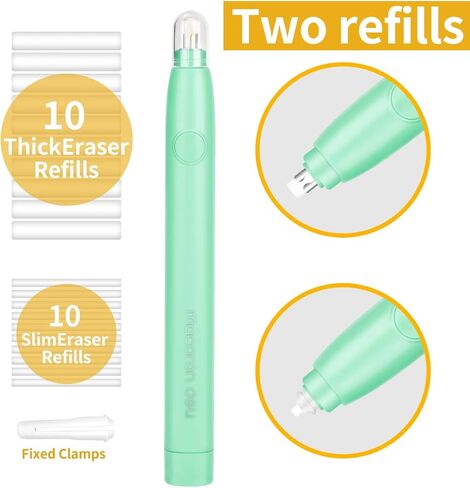Deli Artist Electric Eraser, Dual Tips for Precision Erasing, Includes 20 Eraser Refills, Requires 2 AAA Batteries (Not Included), for Drawing, Sketching, Architecture - Green in Saudi Arabia