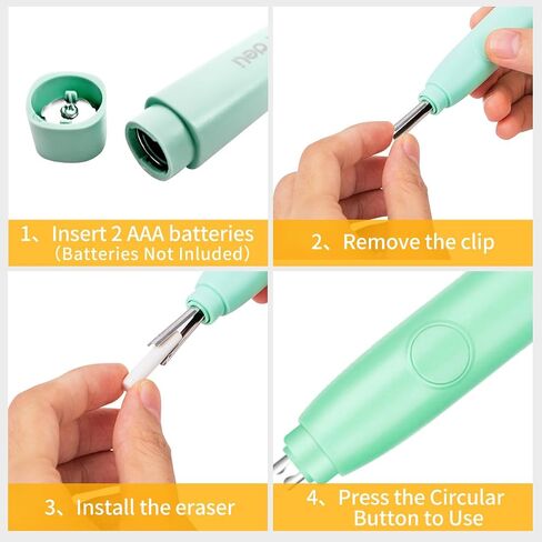 Deli Artist Electric Eraser, Dual Tips for Precision Erasing, Includes 20 Eraser Refills, Requires 2 AAA Batteries (Not Included), for Drawing, Sketching, Architecture - Green in Saudi Arabia