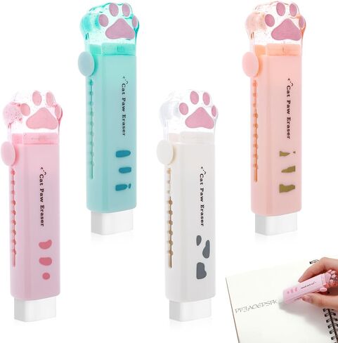 4pcs Cube Erasers, Cute Cat Paw Pen-Style Erasers Sliding Retractable Erasers Rubber Pencil Pen Erasers Push-Pull Erasers for Drawing Writing Students School Offices Supplies in Saudi Arabia
