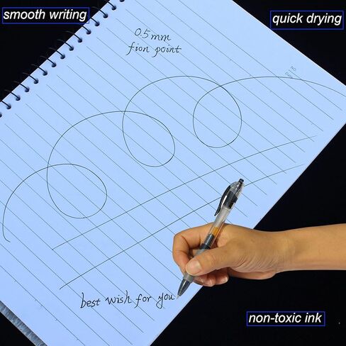 PASOL 12 Pack Gel Pens, Retractable Gel Ink Rollerball Pens, 0.5mm Fine Tips with Smooth Writing (Black) in Kuwait