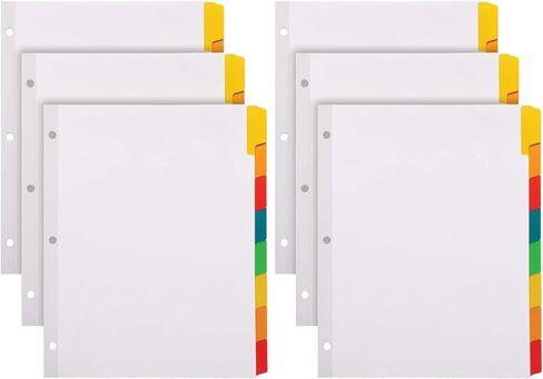 Oxford Write ’n Erase Binder Dividers, 8 Tab, Write On Tabs, Erase Ballpoint Pen, Non Permanent Marker or Pencil, White, Color Tabs, 6 Sets (89991) in Kuwait