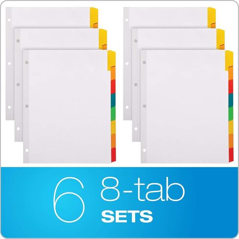 Oxford Write ’n Erase Binder Dividers, 8 Tab, Write On Tabs, Erase Ballpoint Pen, Non Permanent Marker or Pencil, White, Color Tabs, 6 Sets (89991) in Kuwait