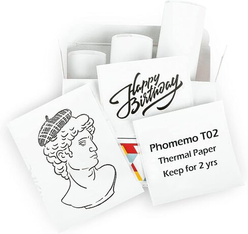 Memoqueen T02 White Adhesive Thermal Paper, Sticker Paper Printer Paper, 1.96" x 11.4' (50mmx3.5m/Roll), Compatible with T02 M02X M02L, Black Text, Keep for 2 Years, 3 Rolls in Kuwait