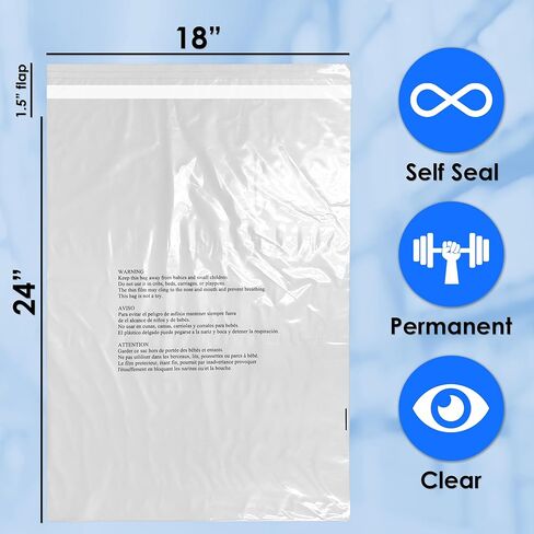 Innovative Haus 14" x 20" 100 Pack Self Seal Clear Poly Bags with Suffocation Warning for Packaging and Permanent Strong Adhesive. Plastic Bag for Shipping T-Shirts and Clothing in Kuwait