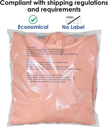 Innovative Haus 14" x 20" 100 Pack Self Seal Clear Poly Bags with Suffocation Warning for Packaging and Permanent Strong Adhesive. Plastic Bag for Shipping T-Shirts and Clothing in Kuwait