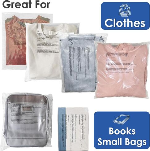 Innovative Haus 14" x 20" 100 Pack Self Seal Clear Poly Bags with Suffocation Warning for Packaging and Permanent Strong Adhesive. Plastic Bag for Shipping T-Shirts and Clothing in Kuwait