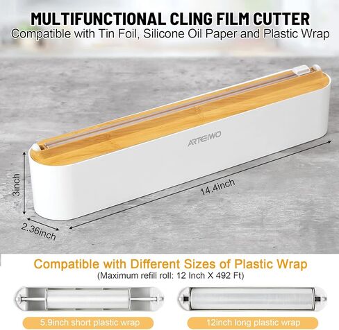 موزع تغليف بلاستيكي مغناطيسي قابل لإعادة الملء مع قاطع، منظم لف الرقائق والبلاستيك، موزع رقائق الألومنيوم مع قاطع للدرج، يتضمن غلاف بلاستيكي مقاس 12 بوصة × 328 قدم... in Kuwait