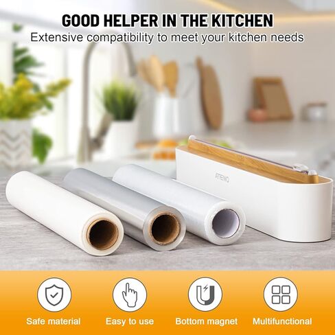 موزع تغليف بلاستيكي مغناطيسي قابل لإعادة الملء مع قاطع، منظم لف الرقائق والبلاستيك، موزع رقائق الألومنيوم مع قاطع للدرج، يتضمن غلاف بلاستيكي مقاس 12 بوصة × 328 قدم... in Kuwait