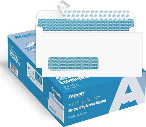 Aimoh 500#10 Single Left Window SELF Seal Security Envelopes - Super Strong Quick-Seal Self Sealing Closure, Security Tinted, Size 4-1/8 x 9-1/2 Inches, 24 LB - 500 Count (35210) in Kuwait