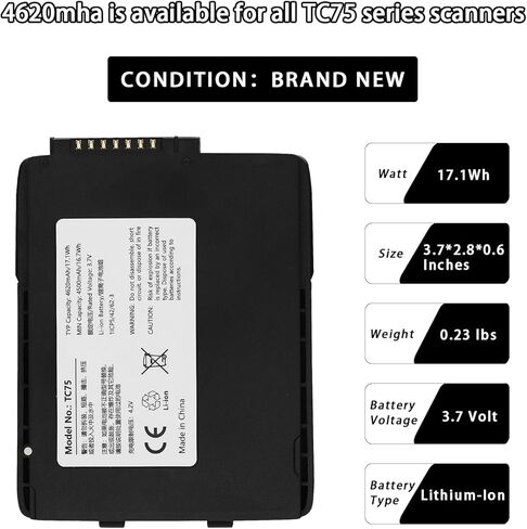 TC70 TC77 استبدال بطارية لرمز الحمار الوحشي - متوافق مع TC75، TC72، TC55، TC70x، TC75x، TC75EK، TC700K، TC77HL، TC75FK، TC720L، TC75BH - بطارية ماسح الباركود المتينة in Kuwait