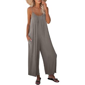 Eddoyee Jumpsuits for Women Casual Adjustable Sleeveless Spaghetti Strap Outfits Wide Leg Pants Rompers with Pockets