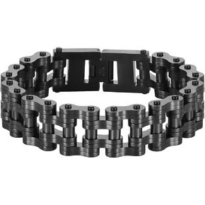 heavy-duty and sturdy men's motorcycle chain, bicycle chain, stainless steel men's bracelet, vacuum plated 14K gold electroplated black in the furnace