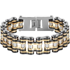 heavy-duty and sturdy men's motorcycle chain, bicycle chain, stainless steel men's bracelet, vacuum plated 14K gold electroplated black in the furnace