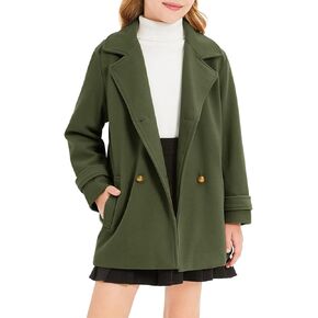 Haloumoning Girls Peacoat Winter Dress Coat Double Breasted Kids Notch Lapel Fall Outerwear Jackets with Pockets 3-10 Years