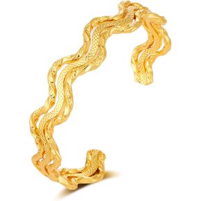 Gold Cuff Bracelets for Women - Chunky Gold Bracelet Bangle - Gold Plated Cuff Hollow Wave Non Tarnish Bracelets Jewelry