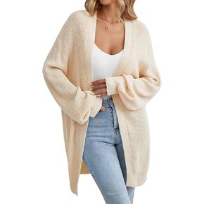 Women's Open Front Cardigan Sweater Causal Loose Long Sleeve V Neck Solid Soft Knit Outwear