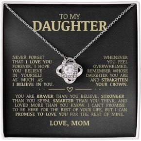 To My Daughter I Love You Forever Love Knot Necklace, Meaningful Message Card Jewelry Box, Gift for Daughter's Birthday Graduation, Thoughtful Gift for Her, Jewelry Gift from Mom
