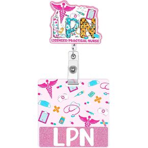 MA Medical Assistant Badge Buddy - Pink Nurse ID Name Badge Buddy for Medical Assistant, Acrylic Retractable Badge Scroll Sequins with Alligator Clip for School Nurse Assistant Decorated Gifts