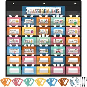 Class Jobs Pocket Chart for Classroom with 111 Cards and 3 Hooks Teacher's Helper Classroom Management Educational Pocket Chart for School Classroom Home(Eucalyptus)