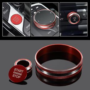 TOMALL 3pcs Engine Start Stop Button Ring Cover Compatible with BMW 3 Series X3 X5 Car Aluminum Interior Center Console Multimedia Control Volume Switch Trim Decor Accessories (Red)