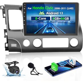 Roinvou [2G+64G] Car Radio for Honda Civic 2006-2011 (LHD) with Wireless Carplay/Android Auto, 10.1 Inch Android 13 IPS Touch Screen Car Stereo, Bluetooth, GPS Navi, WiFi, SWC, 28UI, DSP