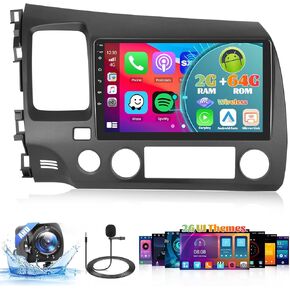 Roinvou 2+64G Android 13 CarPlay Stereo for 2006-2011 Honda Civic(LHD)، راديو CarPlay اللاسلكي مع Android Auto، شاشة لمس 10.1 بوصة في لوحة القيادة GPS تدعم مرآة Link BT HiFi WiFi RDS SWC
