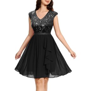 Wedtrend Women's Sequin Dress Cap Sleeve Sparkly Cocktail Dresses Ruffle Short Homecoming Dresses 2024