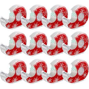 12 Pcs Christmas Snowflake Gift Wrapping Tape with Dispensers Decorative Winter Transparent Tape for Paper Wrapping Office School Party Decor DIY Craft Supplies
