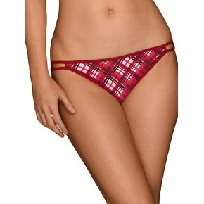 Vanity Fair Women's Illumination String Bikini Panties, Silky Stretch & Satin Trim, Holly Plaid Print