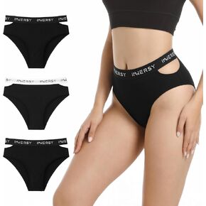 INNERSY Women's High Waist Bikini Underwear Cutout Waist Breathable Cotton Panties 3-Pack