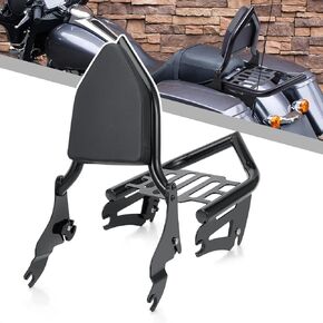 Detachable Sissy Bar Backrest+Luggage Rack Rear Grab Handles Bracket Kit, Fit for Harley Touring Street Glide Road King Road Glide Electra Glide 2009-2024 (Gloss Black)