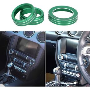 Headlight Media Volume Tune Control Switch Knob Cover Ring for Ford for Mustang 15-21 / Interior Decal Trim/Stylish Aluminum Alloy / 3 Pcs Green
