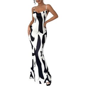 Floerns Women's Color Block Draped Front Cocktail Dress Fishtail Ruffle Hem Cami Long Dresses