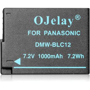 OJelay DMW-BLC12 2 Packs Battery 1000mAh and Charger for Panasonic Leica Panasonic Lumix DMC-G7, G85, G95, DMC-FZ1000 and II, DMC-FZ200, DMC-FZ300, DMC-FZ2500, DMC-GH2, G5, G6, GX8,
