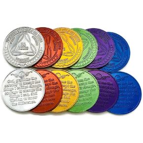 Infinity Aluminum AA Meeting Newcomer Sobriety Chips/Coins/Tokens - Complete Set of 12 Medallions - Includes: 24 Hours, 30/60/90 Days, 4/5/6/7/8/9/10/11 Months
