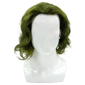 Men's Movie Joker Green Semi-long Wavy Wig Synthetic Hair Halloween Cosplay Costume Wigs for Men Boys (Brown)