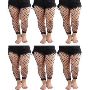Phedrew 6 Pieces Women's Plus Size Fishnet Stockings Footless Tights High Waisted Mesh Wide Tights