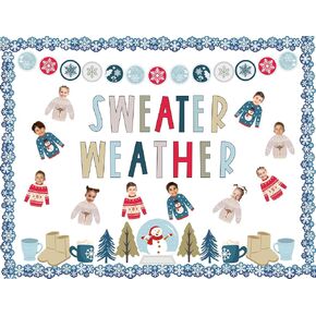 Whaline 85Pcs Winter Bulletin Board Decoration Kit Xmas Tree Snowmen Snowflake Cutouts with Glue Point Christmas Holiday Classroom Bulletin Border Stickers for Home School Office Wall Door Decor