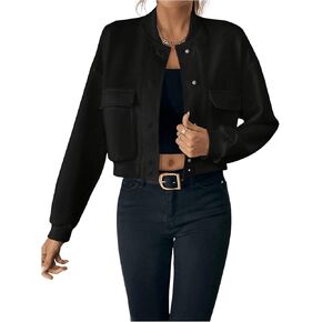 SweatyRocks Women's Cropped Lightweight Jacket Stretchy Button Down Bomber Outwear
