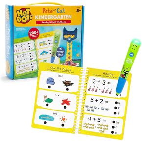 Educational Insights Hot Dots Pete The Cat Kindergarten Reading & Math Workbook, Includes 200 Activites, Reading Games for Kids Ages 5+