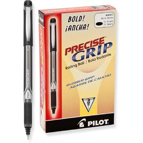 PILOT Precise Grip Liquid Ink Rolling Ball Stick Pens, Bold Point, Black Ink, 12-Pack (28901) - New