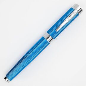 قلم كرة دوارة مميز من Conklin Herringbone - أزرق مع زخرفة من الكروم، تصميم منقوش أنيق، تجربة كتابة سلسة، قابل لإعادة الملء للاستخدام طويل الأمد، هدية مثالية للمحترفين
