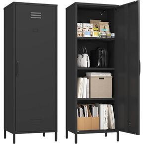 Metal Storage Cabinet, Steel File Locker with 3 Shelves 59.06-inch high for School, Living Room, Bedroom, Office (White, Glass Door)