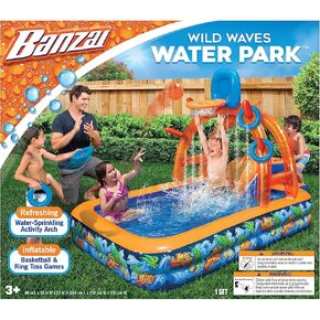 BANZAI Wild Waves Water Park, Length: 88 in, Width: 52 in, Height: 53 in, Inflatable Outdoor Backyard Water Splash Toy