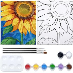 VOCHIC Canvas Painting Kit Pre Drawn Canvas for Painting for Adults Kids Party Kits Paint and Sip Party Supplies 12x16 Canvas to Paint Sunflower Art Set