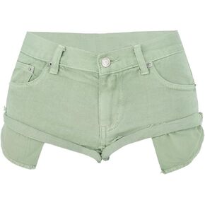 Womens Ripped Denim Shorts Mid Waisted Cutoff Distressed Roll Hem Jeans Summer Hot Shorts with Pockets