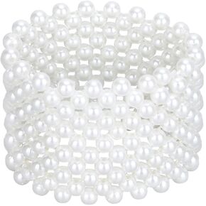 White Pearls Bracelets for Women, Pearl Stretch Bracelets for Women Small Pearl Bracelet Stack Pearl Costume Jewelry, 20th Century Women'S Stretch Bracelets Vintage Bracelets Pack Pearl Bangles