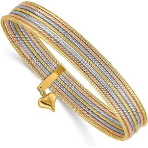 Diamond2Deal Solid 14k Gold Tri-color Slip On Women Bangle Bracelets Set of 7